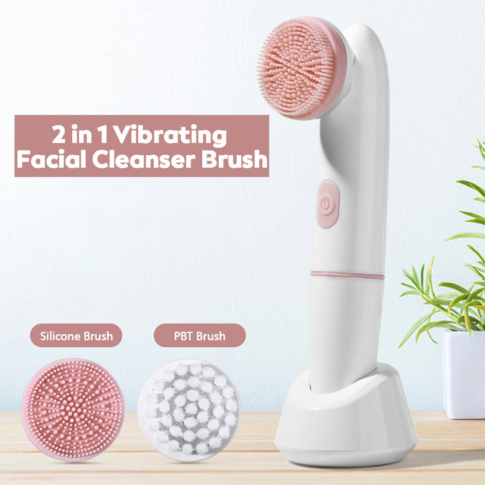 2-Speed 2-In-1 Silicone Facial Cleanser Sonic Vibration Face Wash Brush Electric Face Wash Pore Cleanser