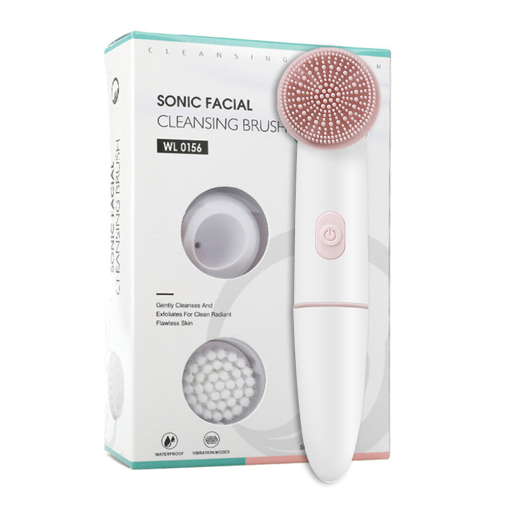 2-Speed 2-In-1 Silicone Facial Cleanser Sonic Vibration Face Wash Brush Electric Face Wash Pore Cleanser