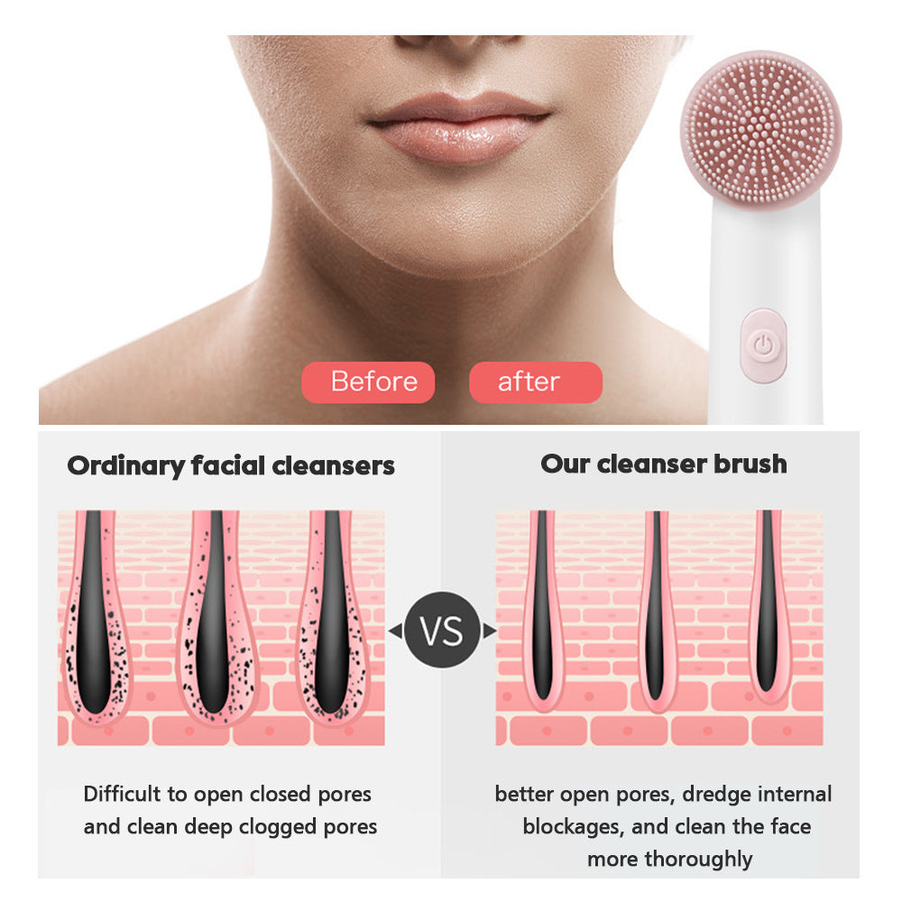 2-Speed 2-In-1 Silicone Facial Cleanser Sonic Vibration Face Wash Brush Electric Face Wash Pore Cleanser