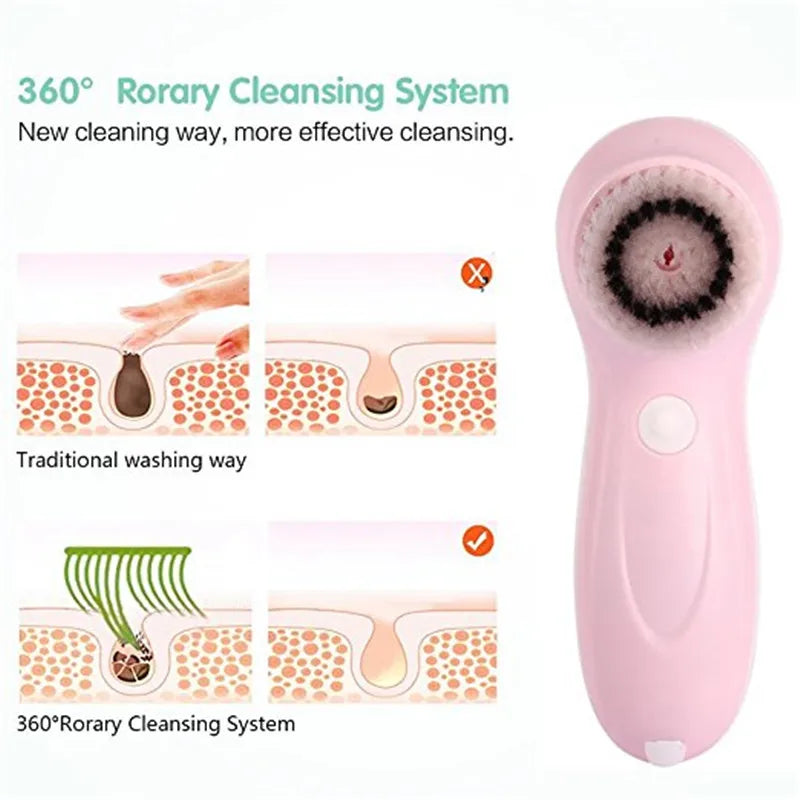 Electric Facial Cleanser 3-In-1 Washing Brush Face Cleansing Brush Skin Scrubber Cleaning Device For Face Brush Cleansing